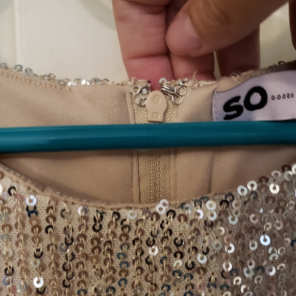 SO Junior's Cold Shoulder Sequin Dress in Champagne - Picture 8 of 10